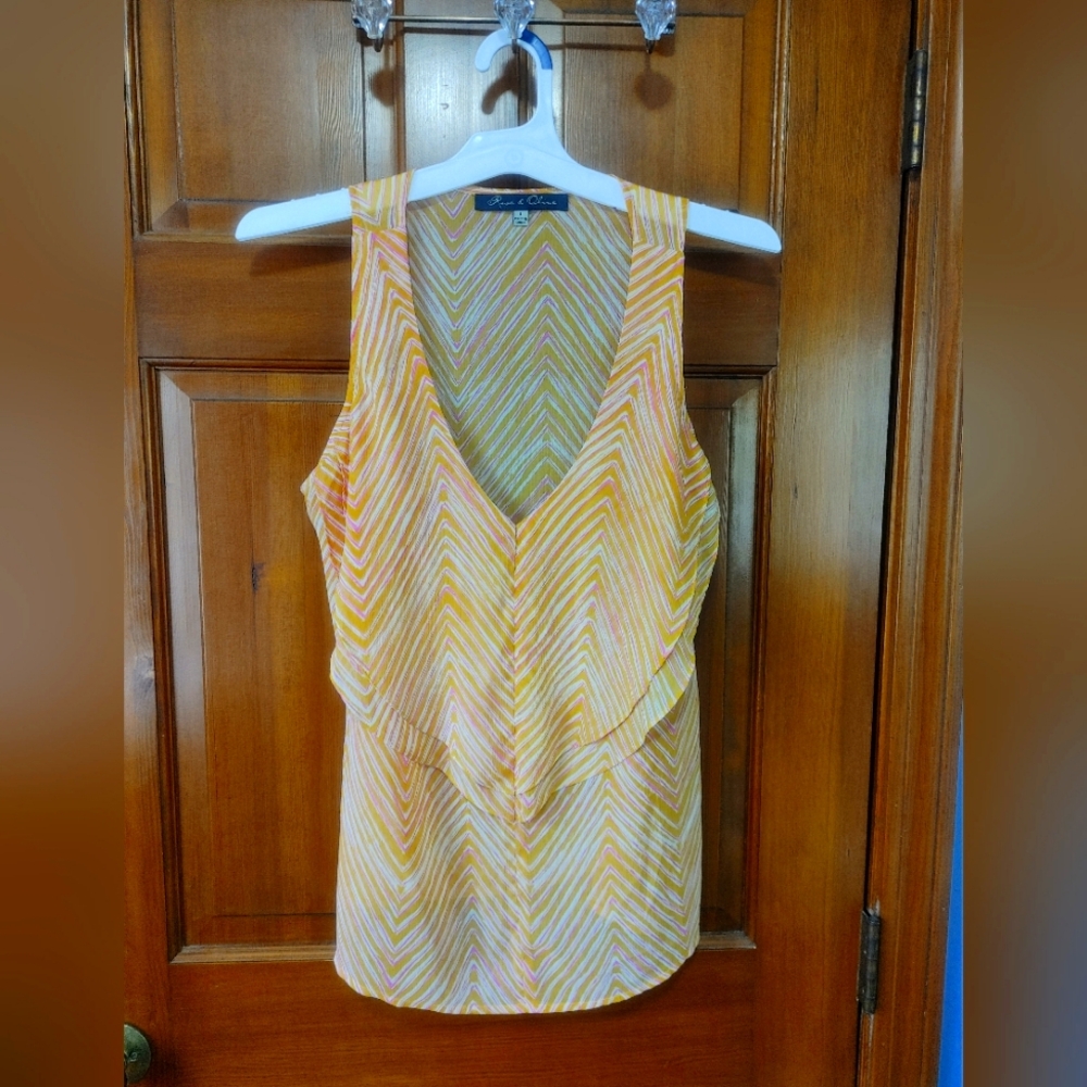 Rose & Olive Chevron Sheer Sleeveless Top - Yellow and Pink